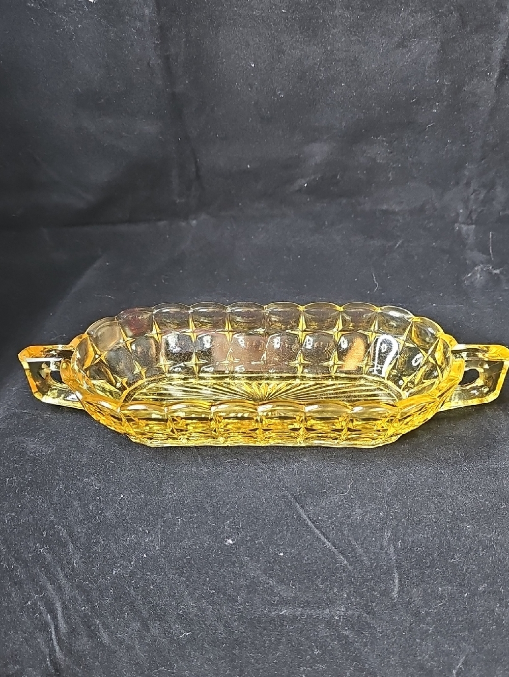 Yellow Pressed Glass Serving Dish with Handles